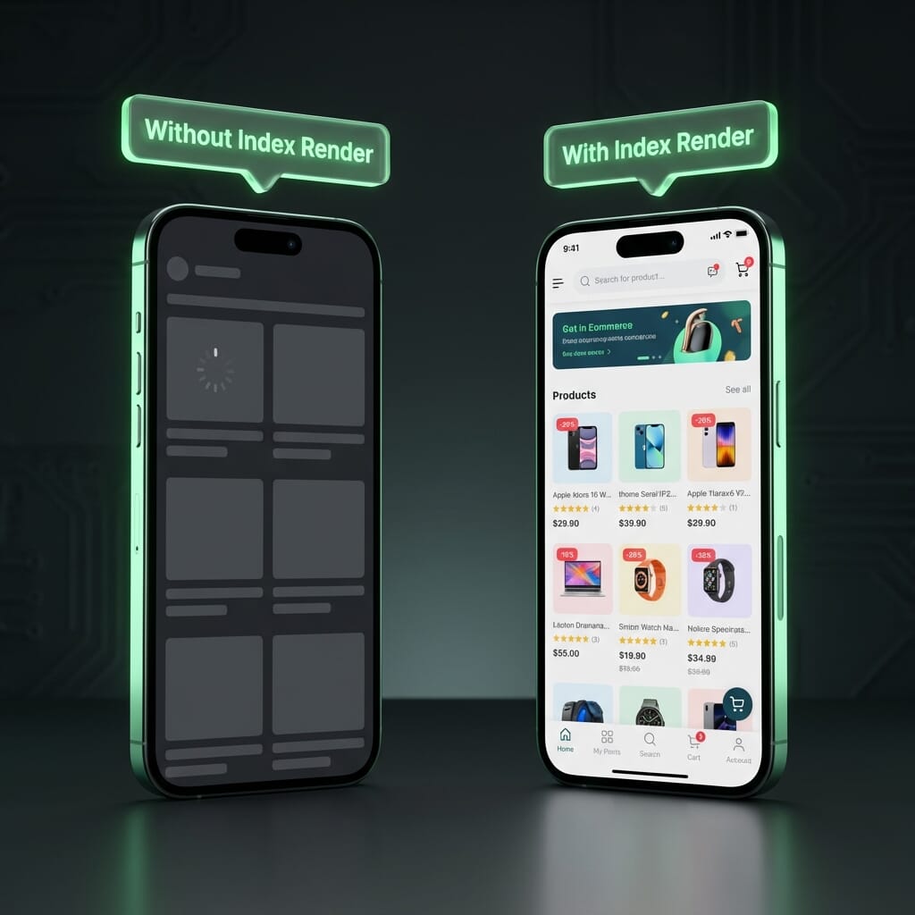 Comparison of SEO visibility with and without Index Render